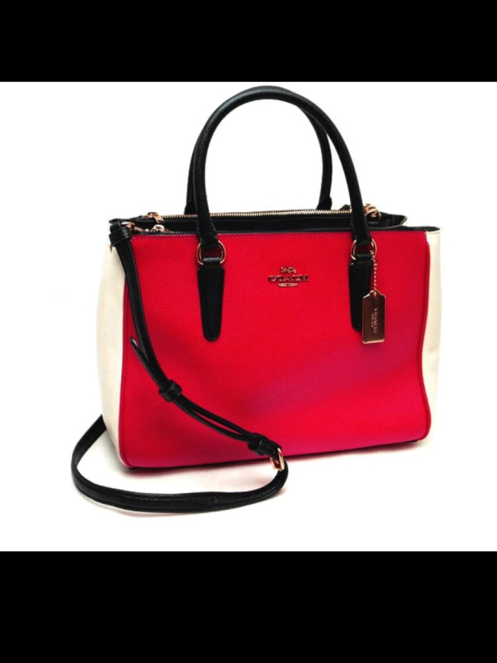 Coach Red and White Leather Satchel with Matching Wallet - Picture 3 of 16